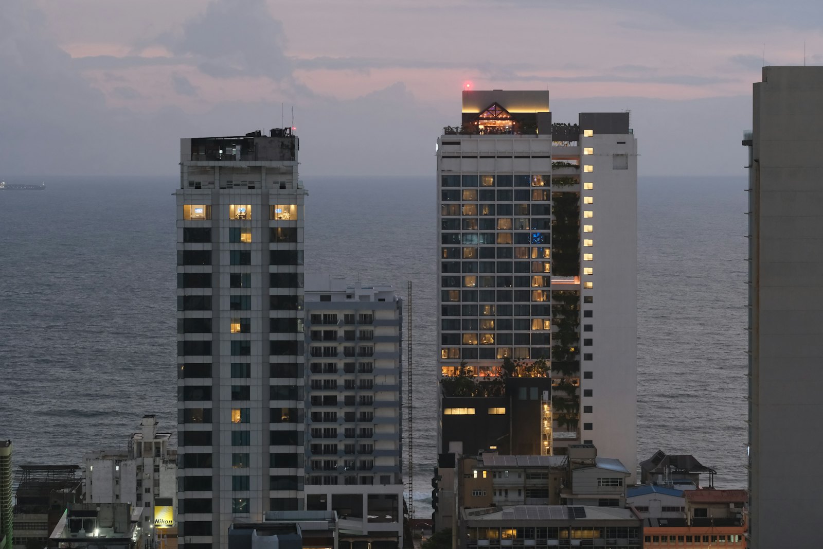 Colombo skyline over the Indian Ocean at dusk